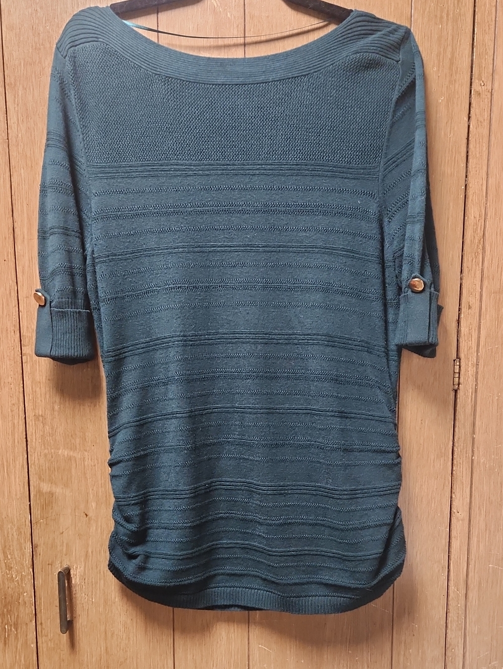Apt. 9 Green Boatneck Textured Tunic with Roll-Tab Sleeves